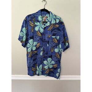 La Cabana Mens Hawaiian Short Sleeve Blue Rayon Button‎ Up Floral Shirt  S